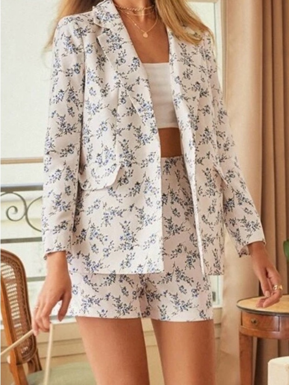 SHEIN Frenchy Floral Print Lapel Neck Blazer For Women's Size S